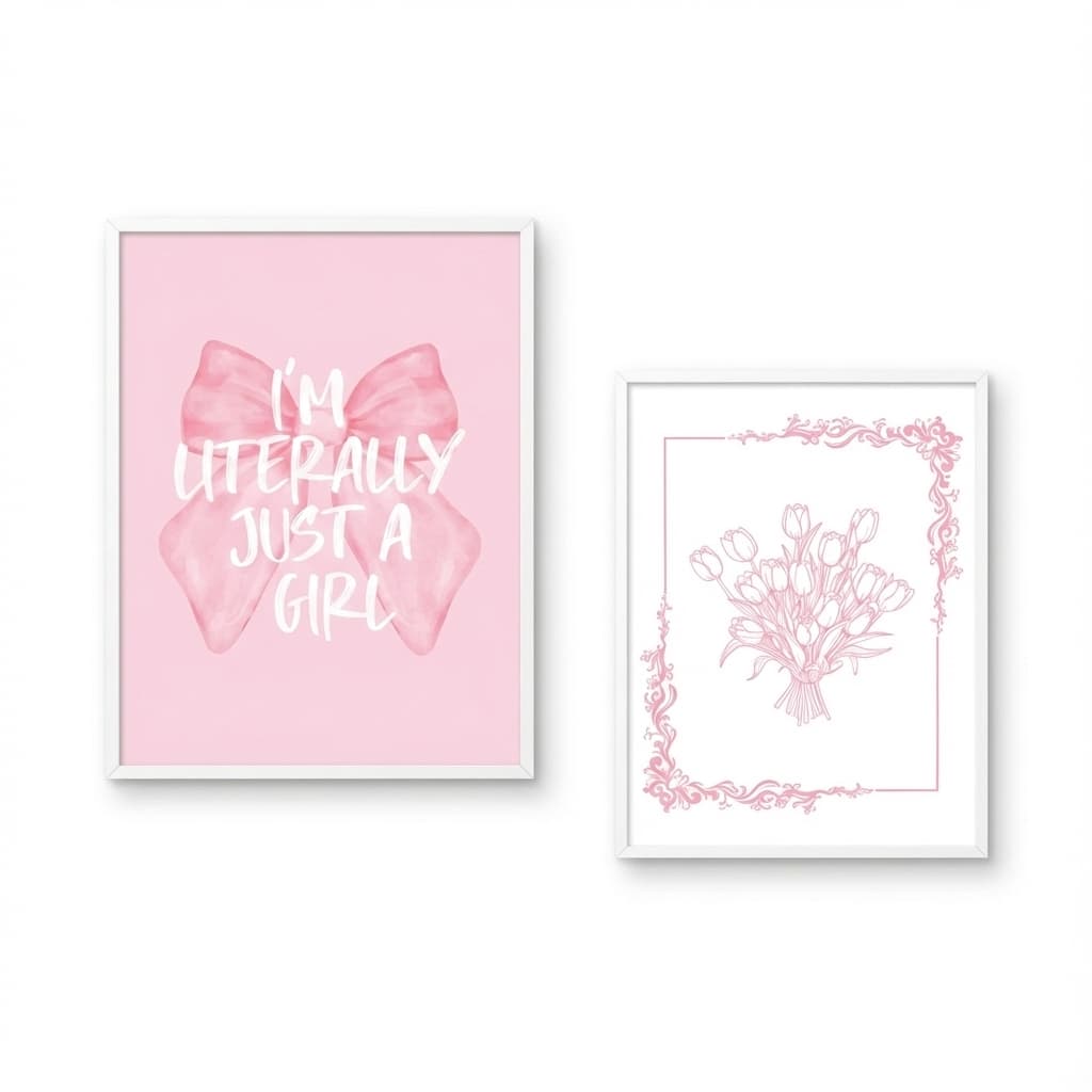 Quadros decorativos Aquarela rosa da moda, "Eu Sou Apenas uma Garota" (2 peças)