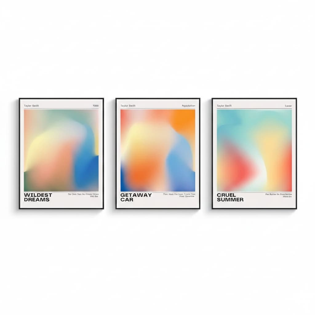 Quadros decorativos Músicas Taylor Swift cores (3 peças)