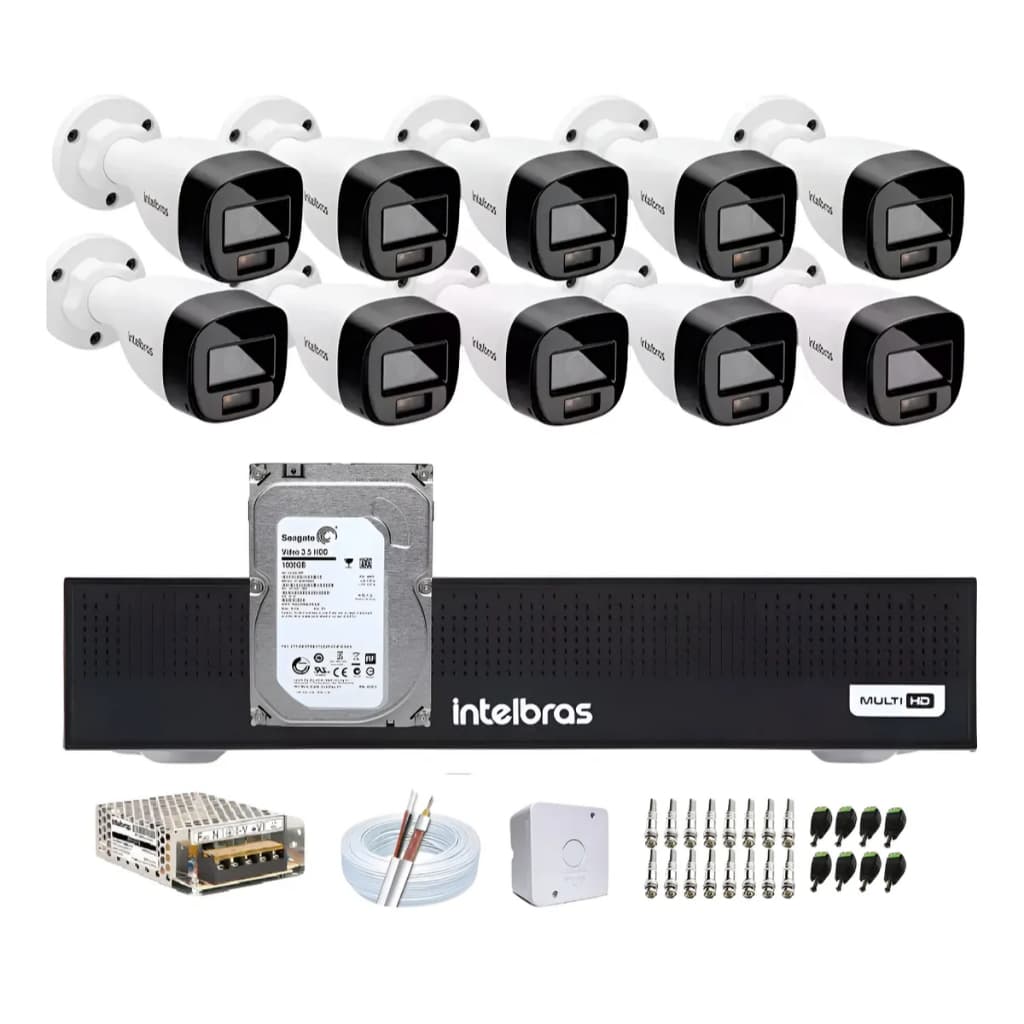 Kit Intelbras 10 Vhd 3220 Fc+ Audio Dvr 16ch 1116c 1tb Bullet