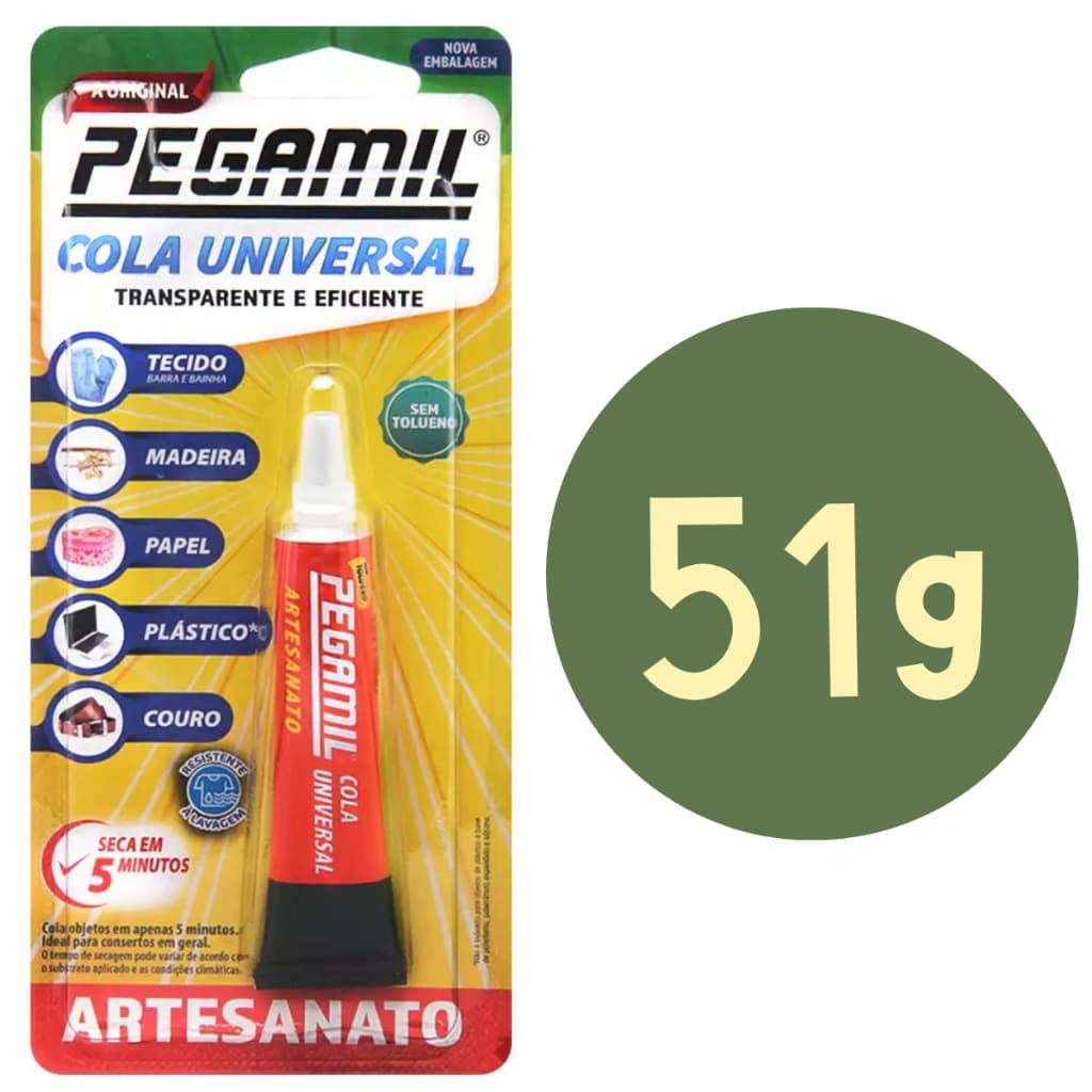Cola Pegamil 51g para Artesanato EVA Tecido Papel Transparente
