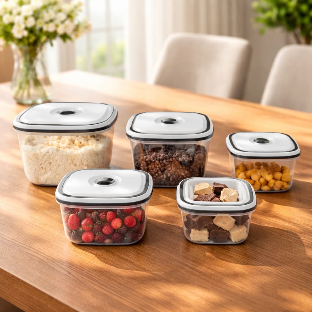 Kit 5 Potes Hermeticos Quadrados Redondos Plástico Tampa Vedação Organizador Cozinha Armazenar Alimentos Comida Guardar