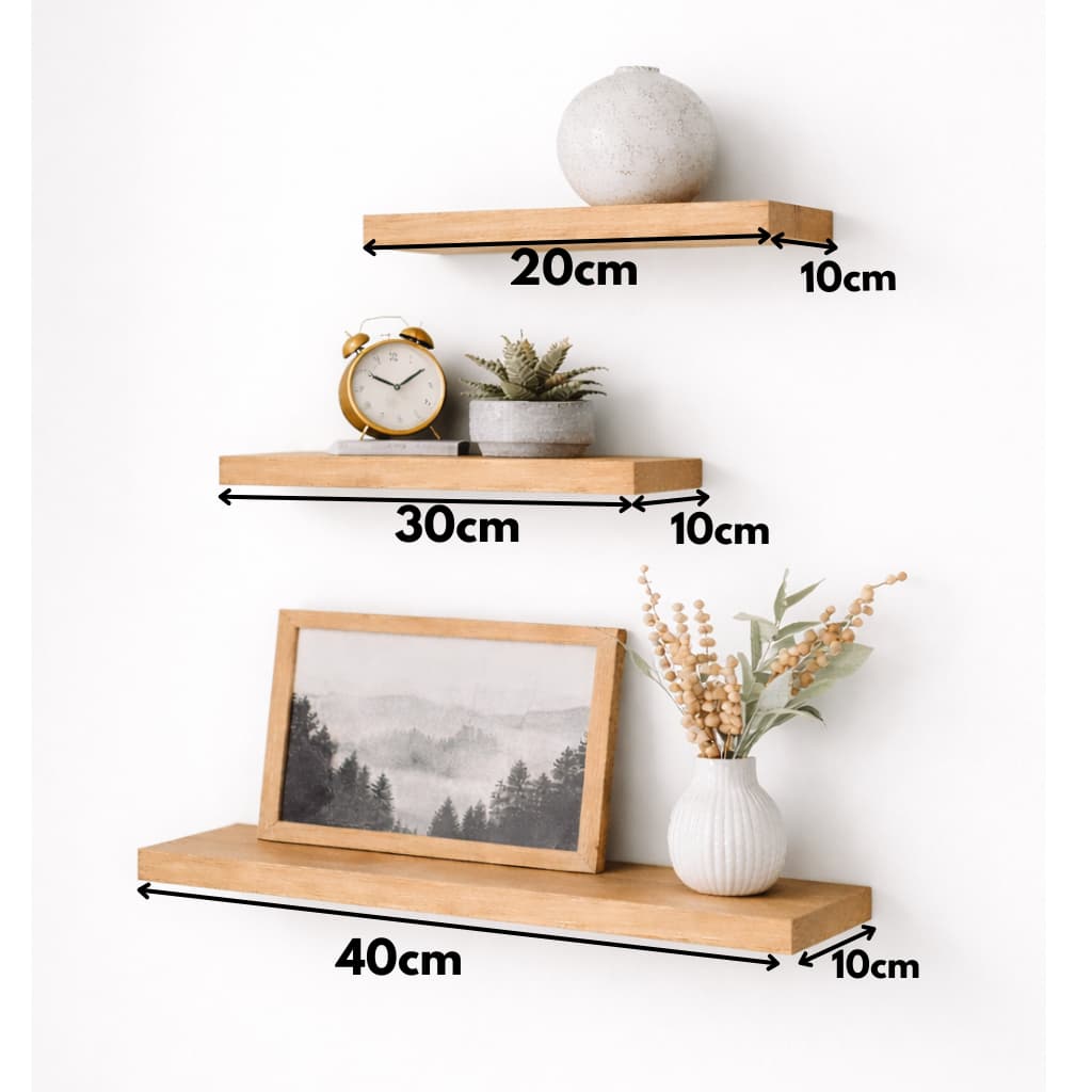 Kit 3 Prateleira MDF Decorativa Premium Luxo Branca Amadeirada e MDF Cru Natural 3 tamanhos - 20/30/40