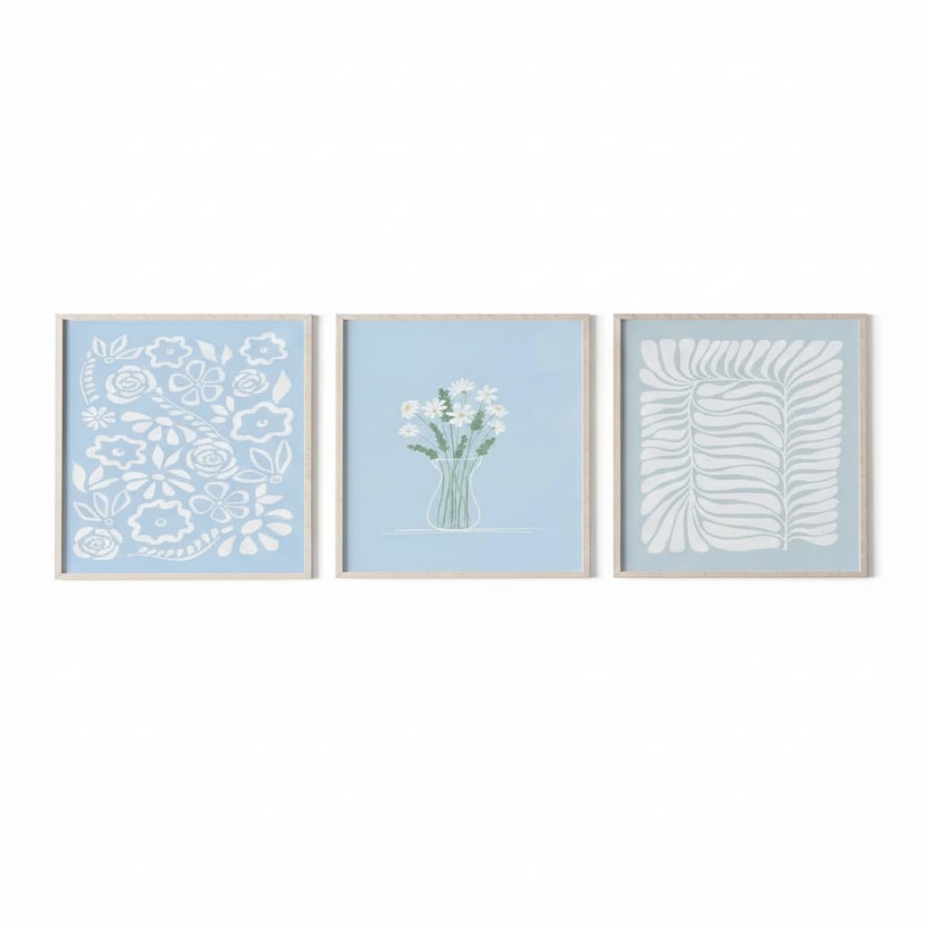 Quadros decorativos azuis Flores (3 peças)