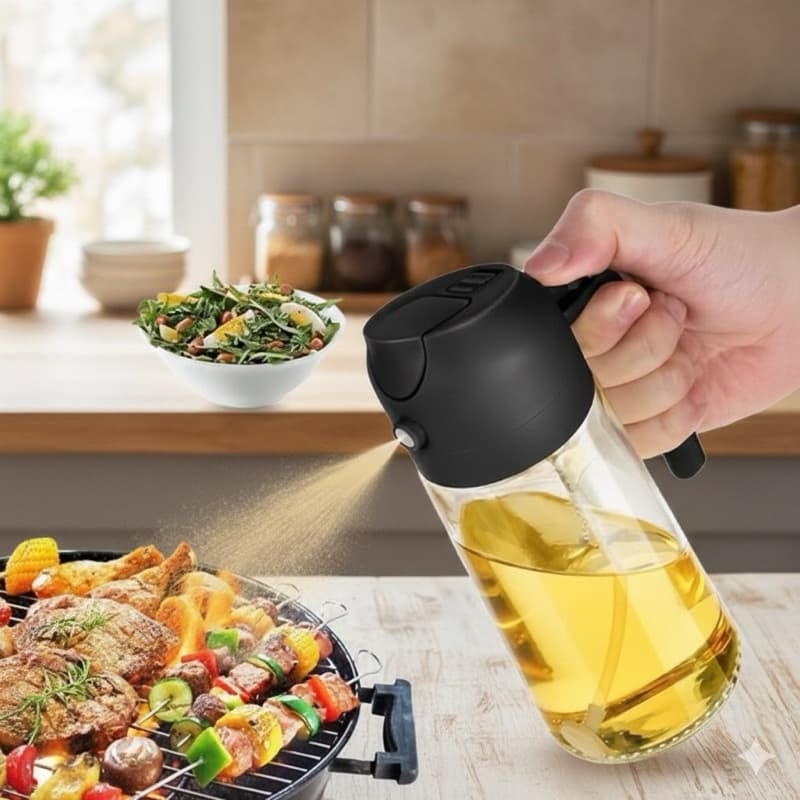 Galheteiro Spray Azeite Vinagre 470ml Vidro Óleo Borrifador Grande Dosador 2 em 1 Econômico Seve Sem Sujar