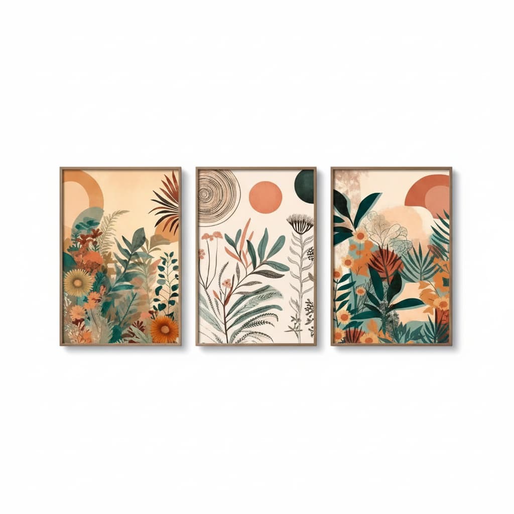 Quadros decorativos Flores e plantas cores (3 peças)