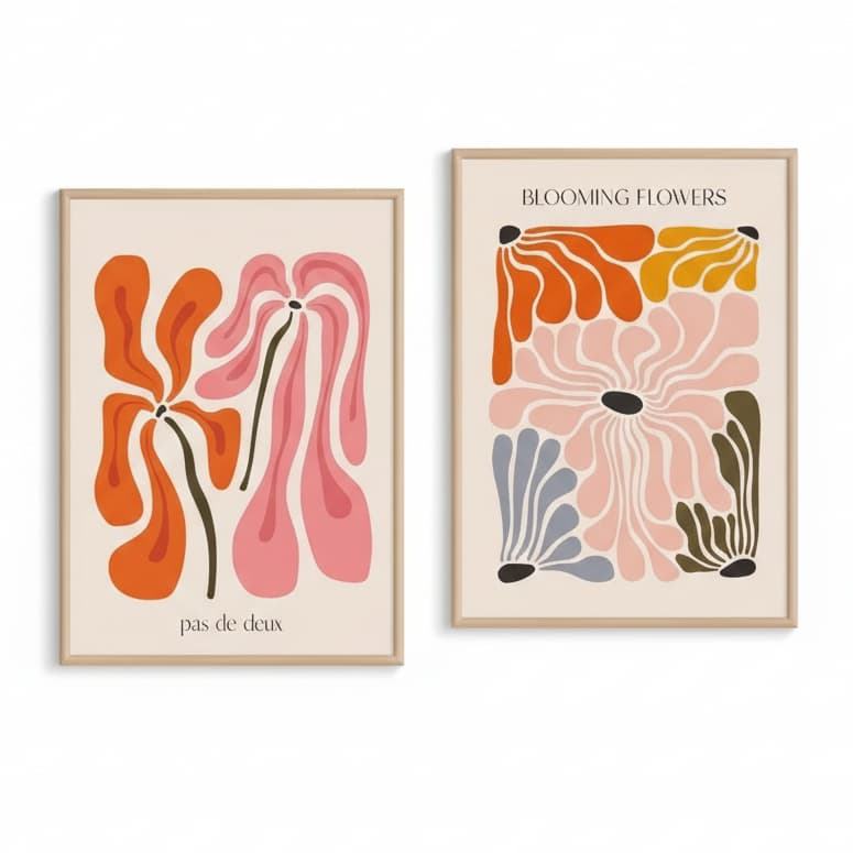 Quadros decorativos Abstrato Flower Market Art, Flower Market Boho Plant Henry Matisse (2 peças)