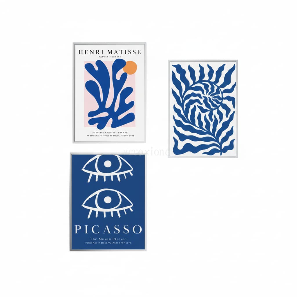 Quadros decorativos Azul marinho henri matisse planta nua picasso linha abstrata  (3 peças)