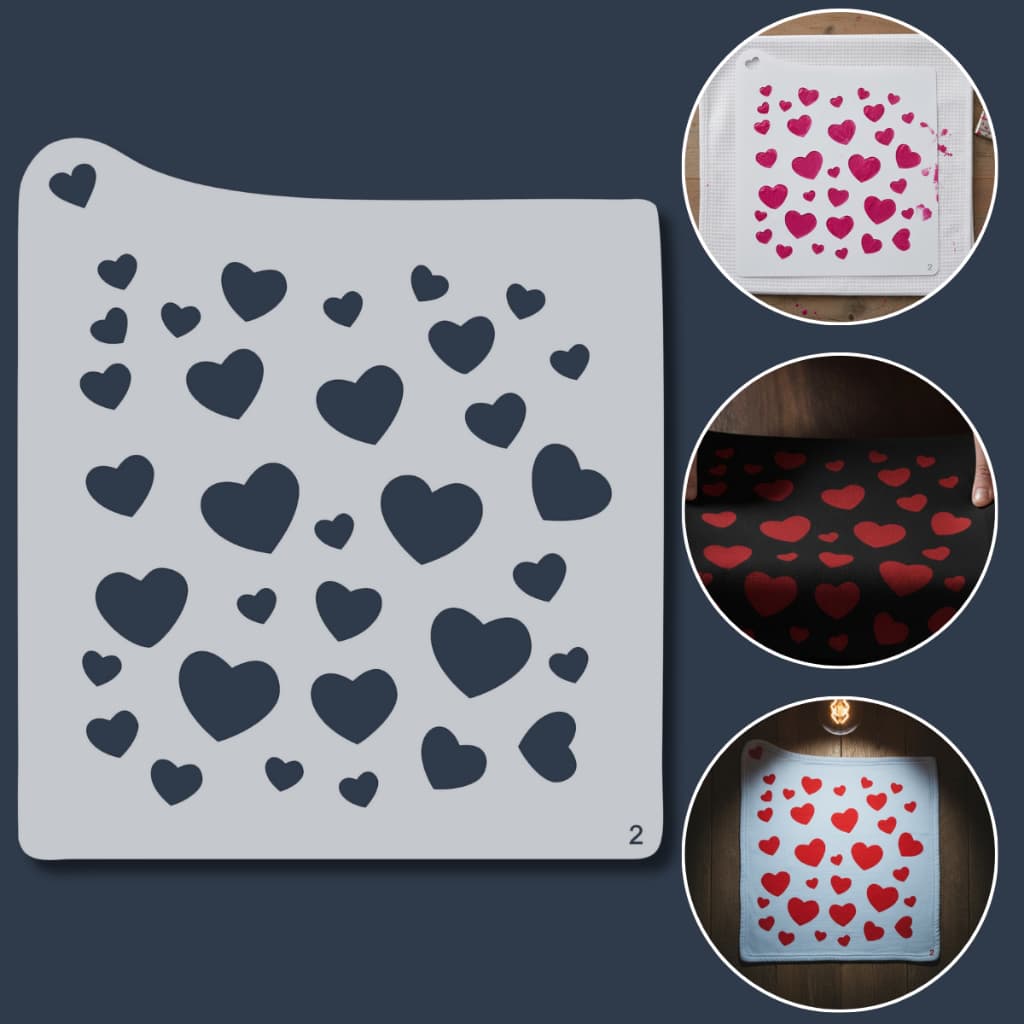 Stencil Molde Corações para Pintura Decoração Romântica Tecido Mdf Artesanato Personalizado Parede