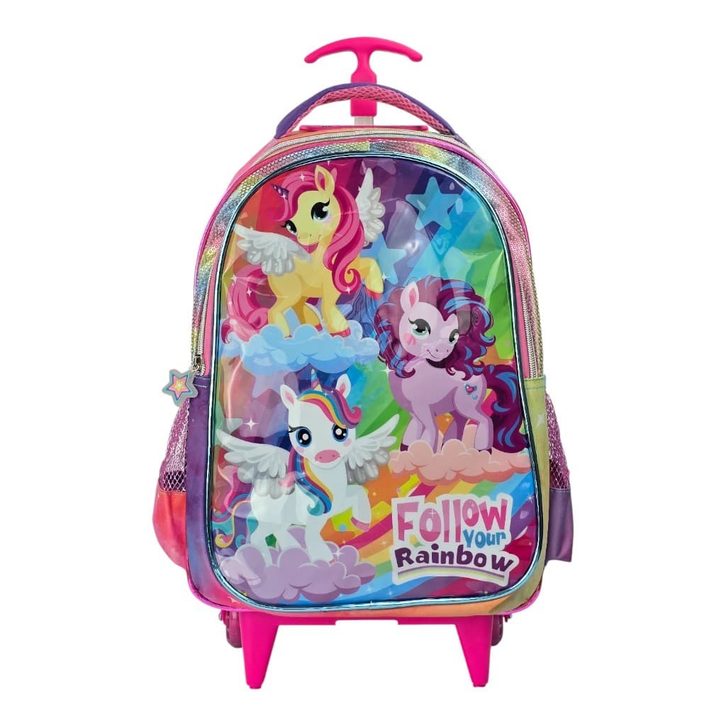 Mochila Infantil Denlex com Rodinhas - Unicórnio Rainbow