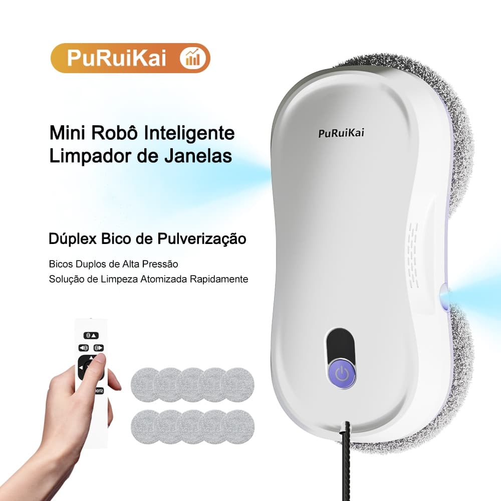 Robô Limpador de Janelas com Aspersão Automática Dupla - Navegação Inteligente para Alto Andar