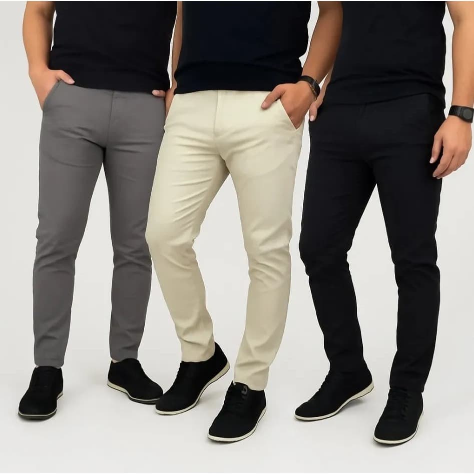 Kit Calças Masculina Sarja Preto/cinza/areia Sport Fino
