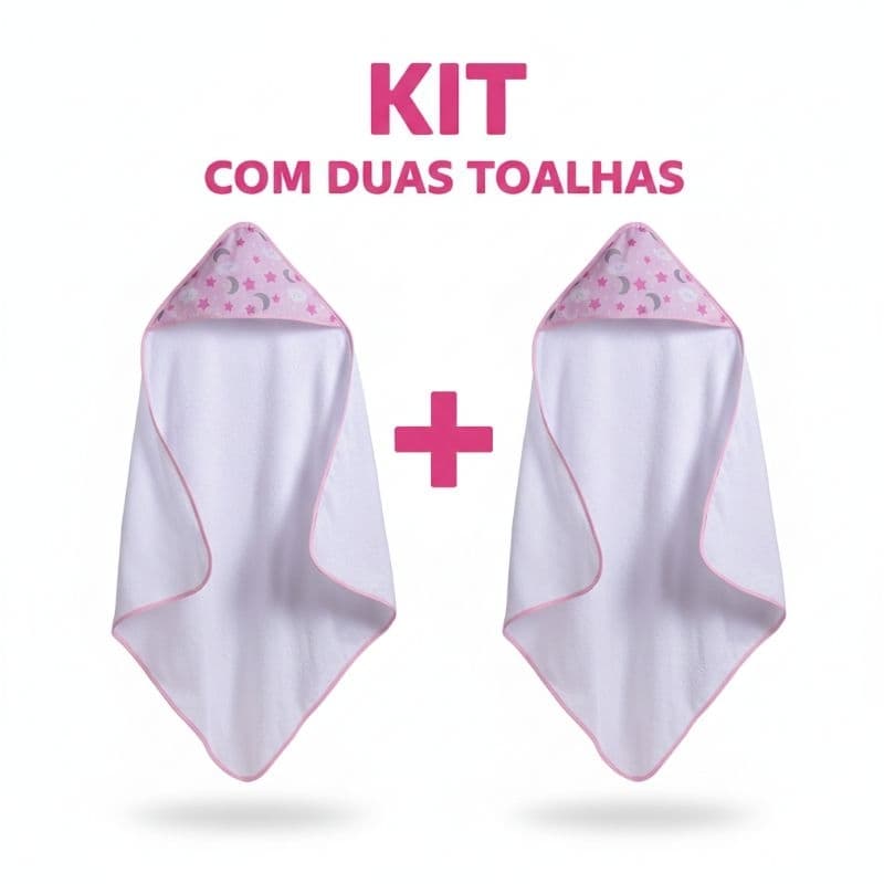 Toalha Fralda Modelo Luxo Super Absorvente Tecido Felpudo Atoalhada com Capuz 100% Algodão/Kit Com 2 Toalhas