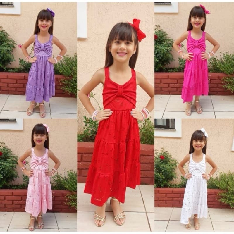 Vestido infantil de laisse menina laço para o verâo