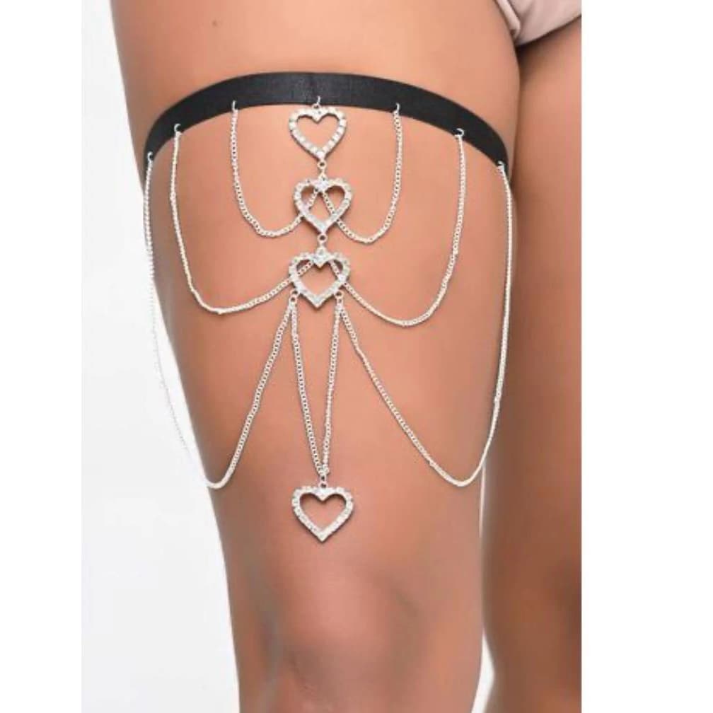 Perséx de Corações em Strass e Correntes - Jóia de Corpo - Bodychain