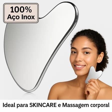 Skincare Placa de Massagem e Corporal Gua Sha em Aço Inox – Beleza e Bem Estar Guacha