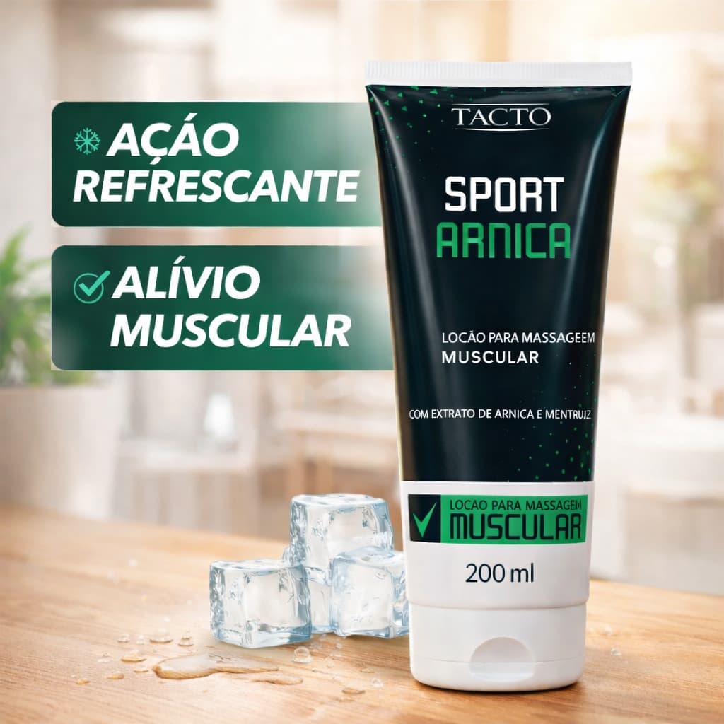Loção Massageadora Muscular Arnica Sport TACTO 200ml – Ação Refrescante com Arnica e Mentruz