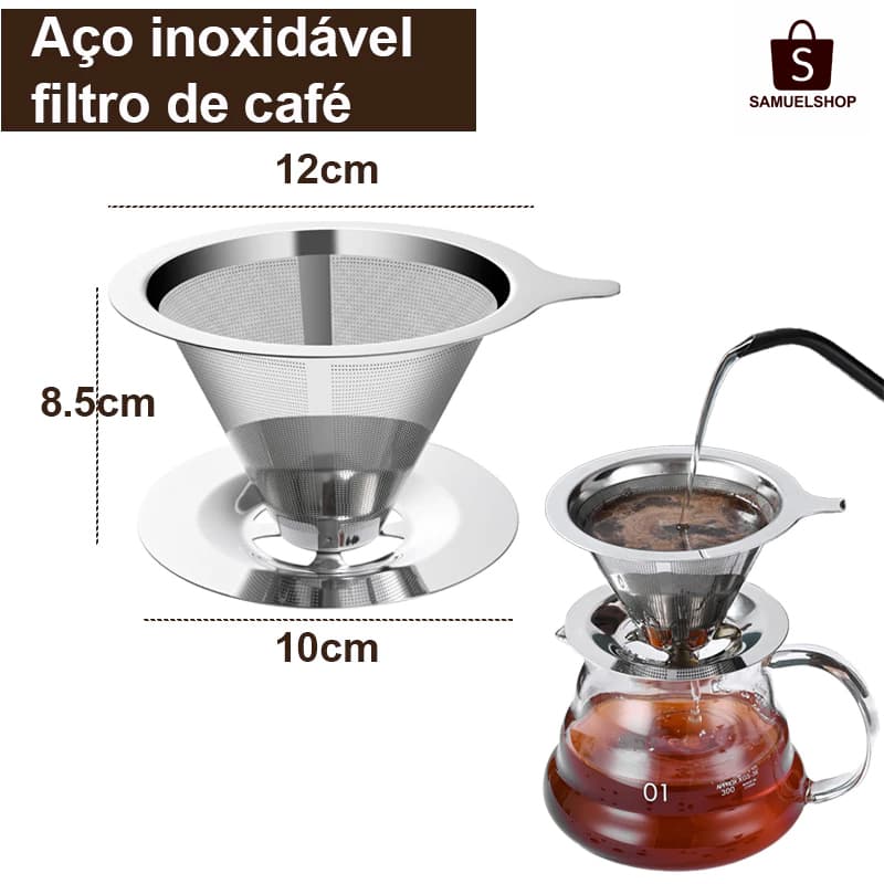 Filtro de café em aço inoxidável/funil de filtro fino dobrável/portátil reutilizável