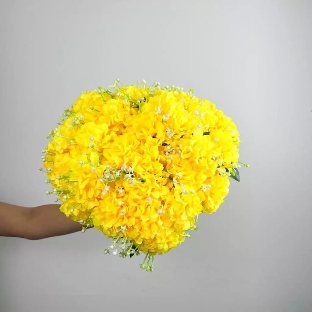 Kit Buquê de Pompom AMARELO grande artificial com 9 flores - BY800578