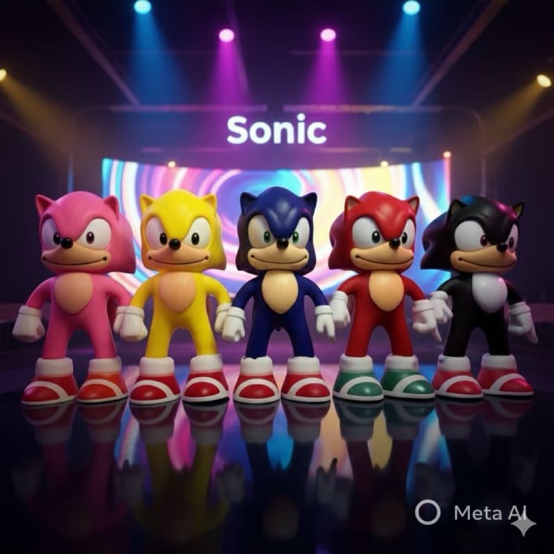 Kit 5 Bonecos dos Sonic 5 cores preto azul vermelho rosa amarelo