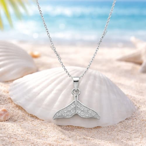 Colar Cauda de Sereia Cravejado Delicado Feminino Cute Mar Moda Praia Verão Elegante Aço