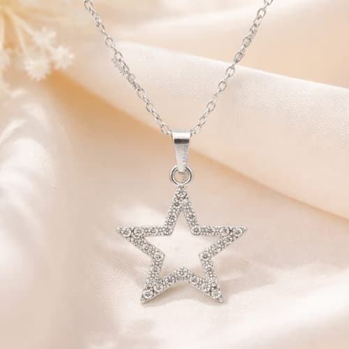 Colar Estrela Cravejado, Brilhante, Strass, Moda, Verão, Delicado, feminino, Cute, Minimalista, Aço