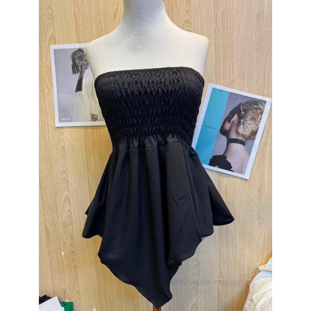 Blusa tomara que caia com elastex com babado