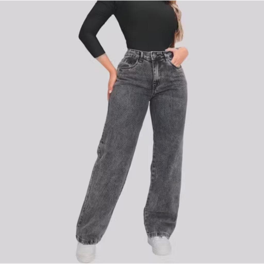 Calça Jeans Feminina Wide Leg Cintura Alta Corte Amplo Barra Reta 100% Jeans