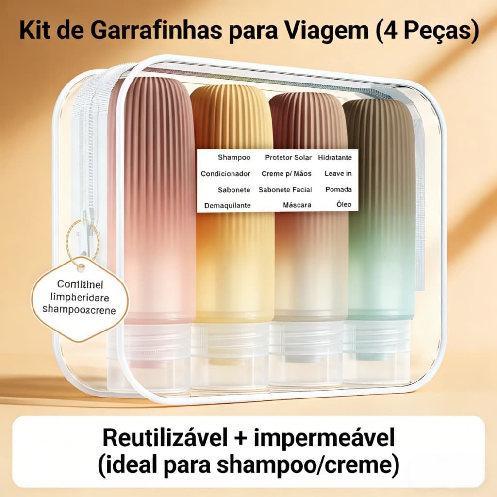 Kit Viagem 15 Frascos Silicone Pote 90ml Shampoo Creme