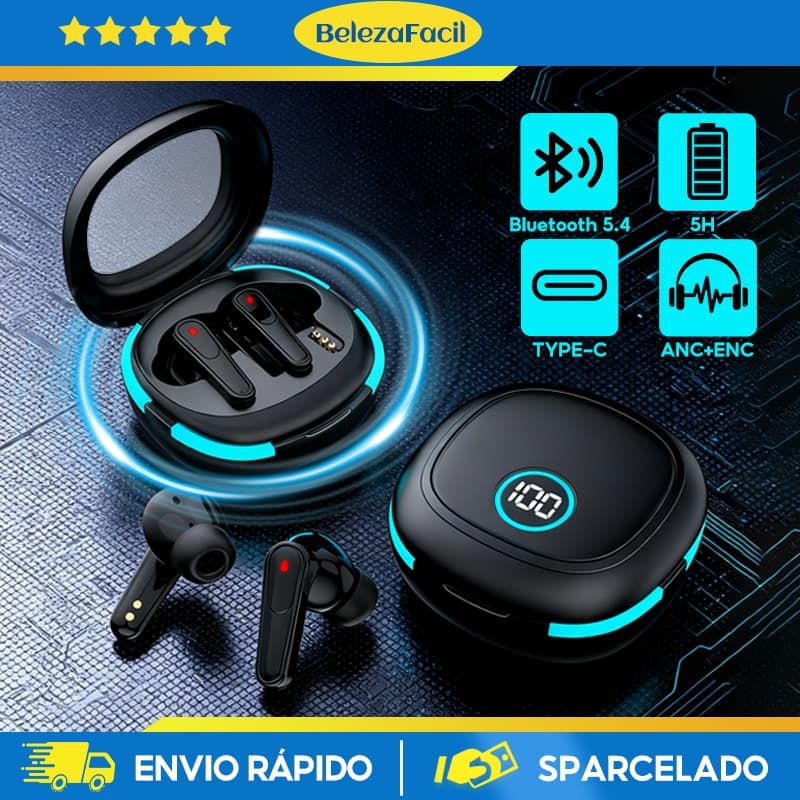 Fones de Ouvido Bluetooth 5.4 Plus 50: ANC+ENC, 5h de Bateria, Tocar Controle, Tela de Bateria