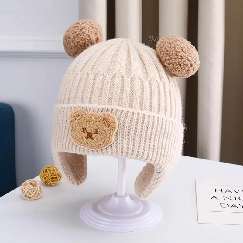 Touca Infantil de Lã Forrada com Proteção de Orelha Gorro Bebê Inverno Quentinho Chapéu Infantil