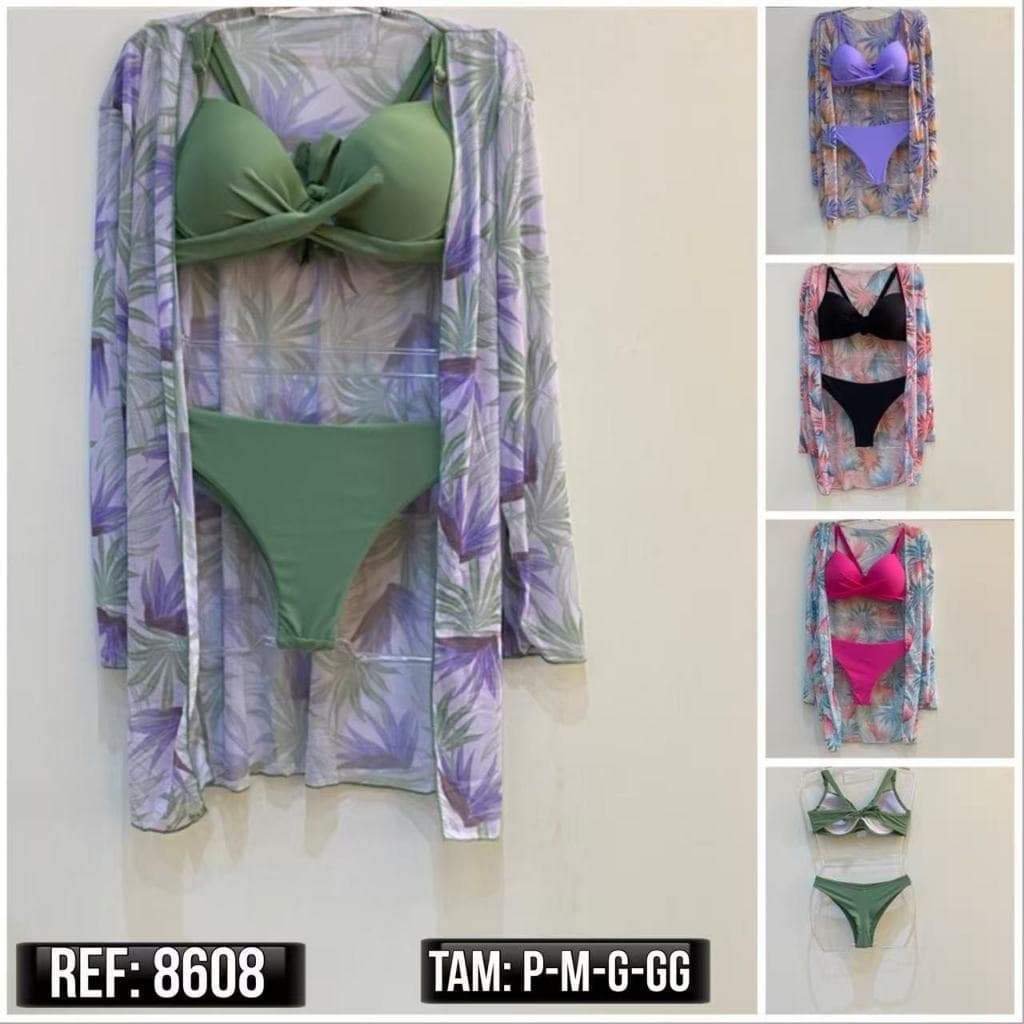 Conjunto Saída De Praia Quimono Florido Com Biquíni Novo 8608-2025