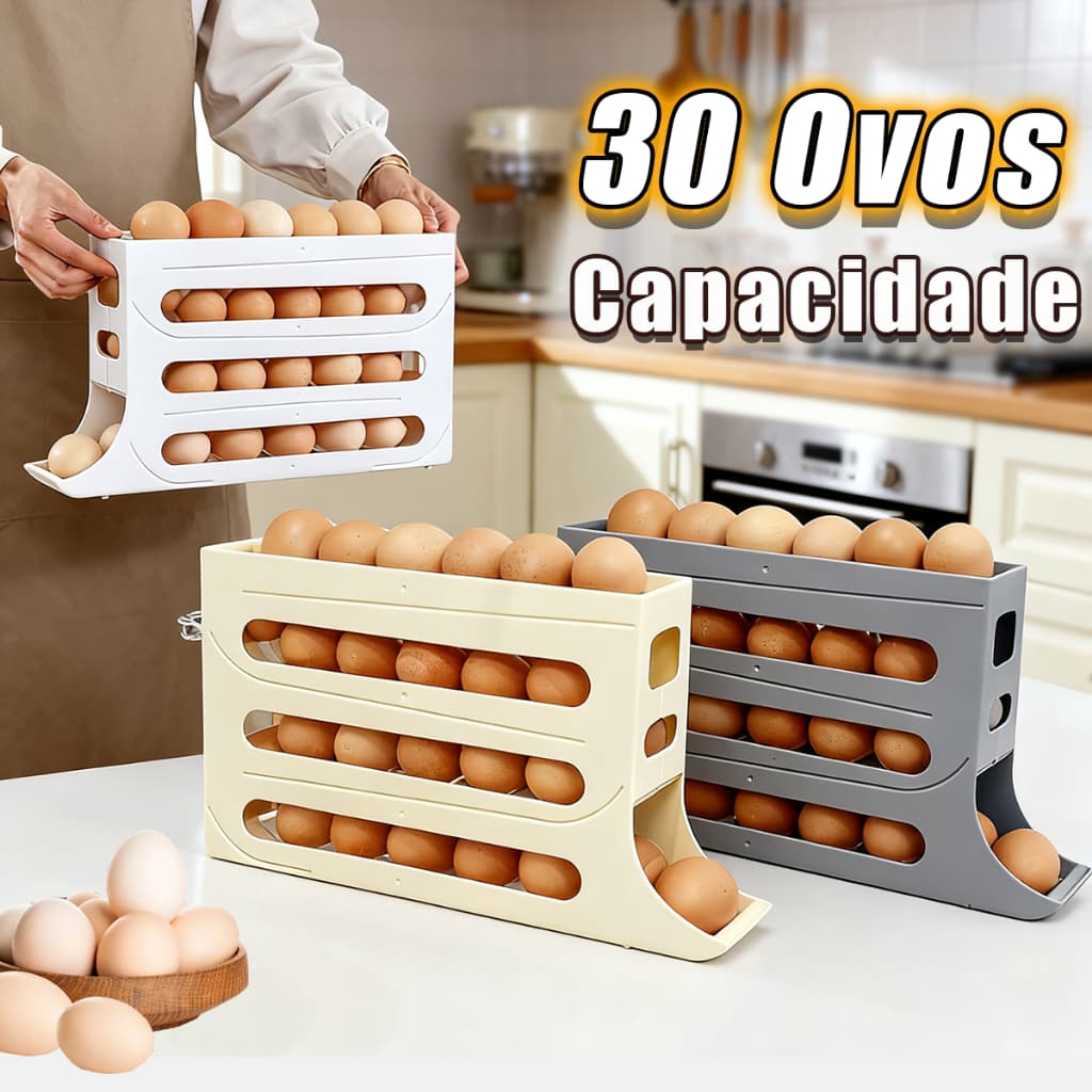 Organizador de Ovos Automático 4 Andares Porta Ovos com Dispenser para 30 Ovos Armazenamento para Geladeira