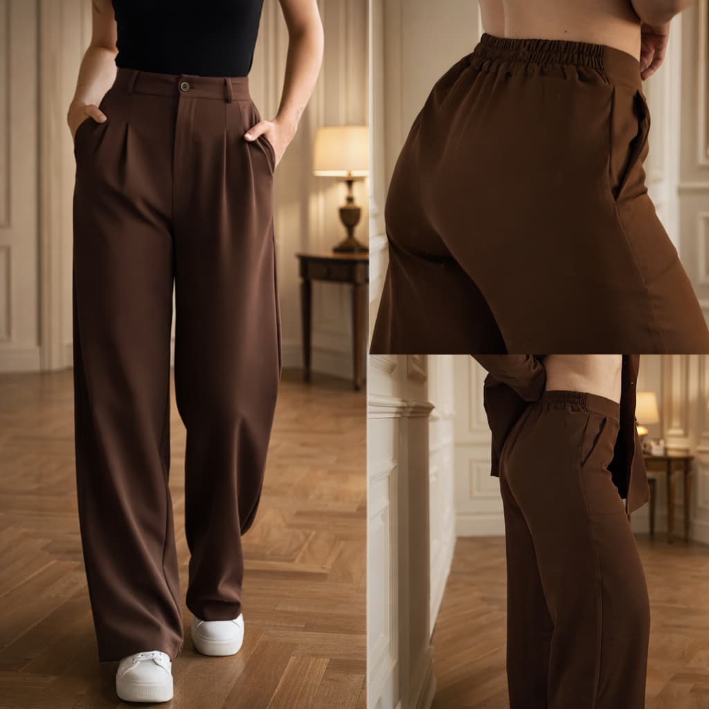 Calça Pantalona Alfaiataria Feminina COM ELÁSTICO NA CINTURA Wide Leg Cintura Alta