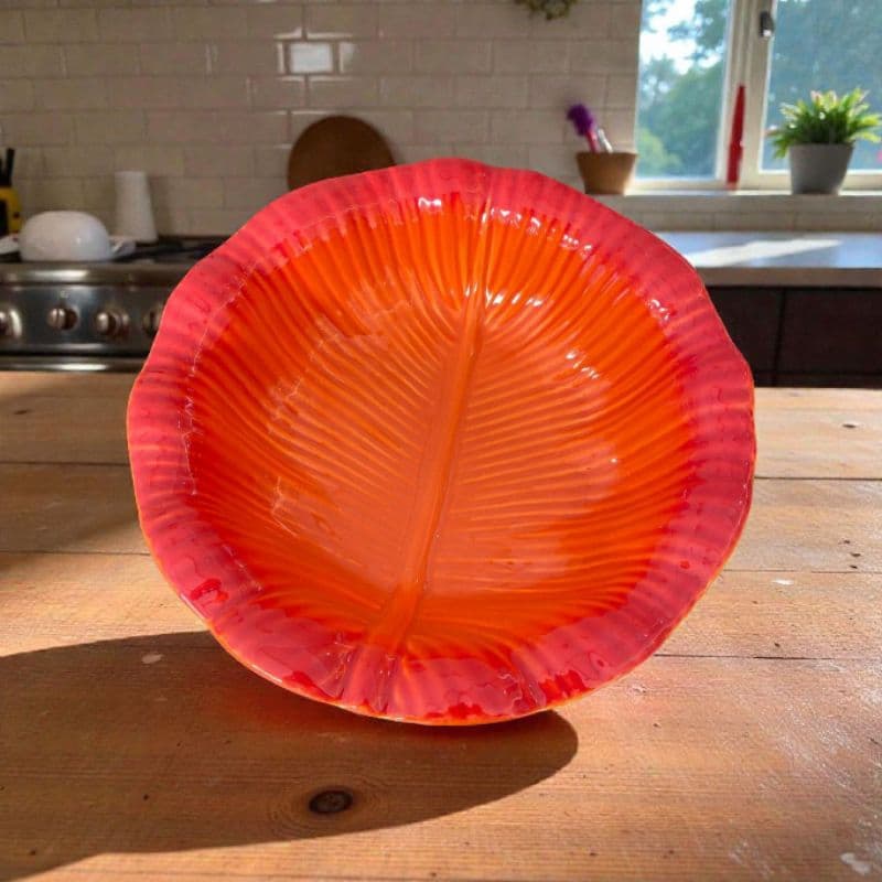 Tigela Cumbuca Folha Laranja Rústico Premium Cerâmica Para Caldos Saladas Frutas Sobremesa Mesa Posta e Decoração