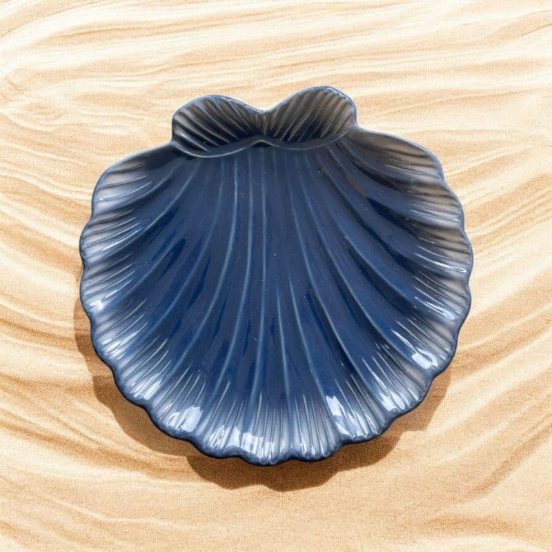 Travessa Concha Pequena Azul Mesclado Em Cerâmica Esmaltada Para Mesa Posta e Decoração