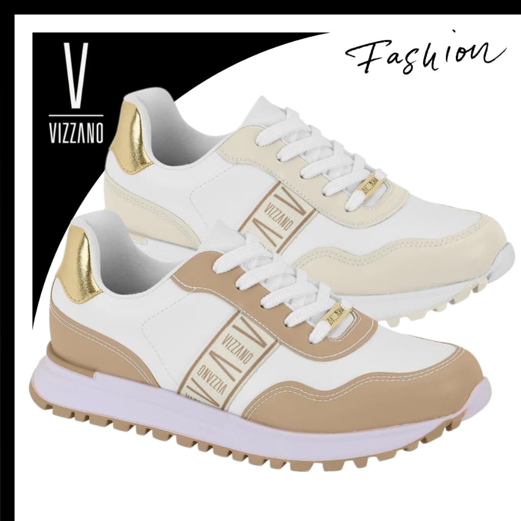 Tênis Vizzano Feminino Jogging Confortável Flatform Casual Branco Metalizado Estilo Esportivo