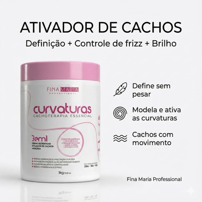 SUPER CREME PARA PENTEAR ATIVADOR DE CACHOS | ANTIFRIZZ E NUTRIÇÃO | FINA MARIA