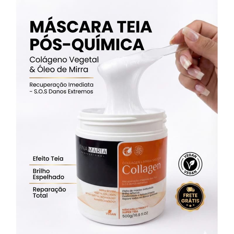 MÁSCARA TEIA PÓS-QUÍMICA COM COLÁGENO E MIRRA | S.O.S DESMAIA FIOS | FINA MARIA