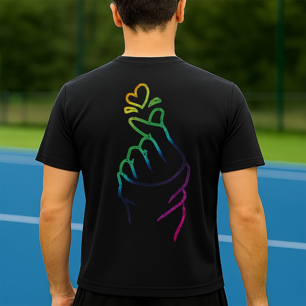 Camiseta Dry Fit Masculina Estampada Mão com Coração P ao GG Leve Respirável Academia Treino