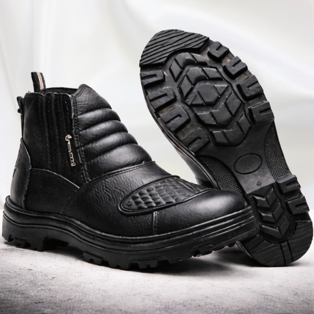 Bota de Segurança Masculina Motociclista Preta Confortável e Resistente Bico PVC Resistente