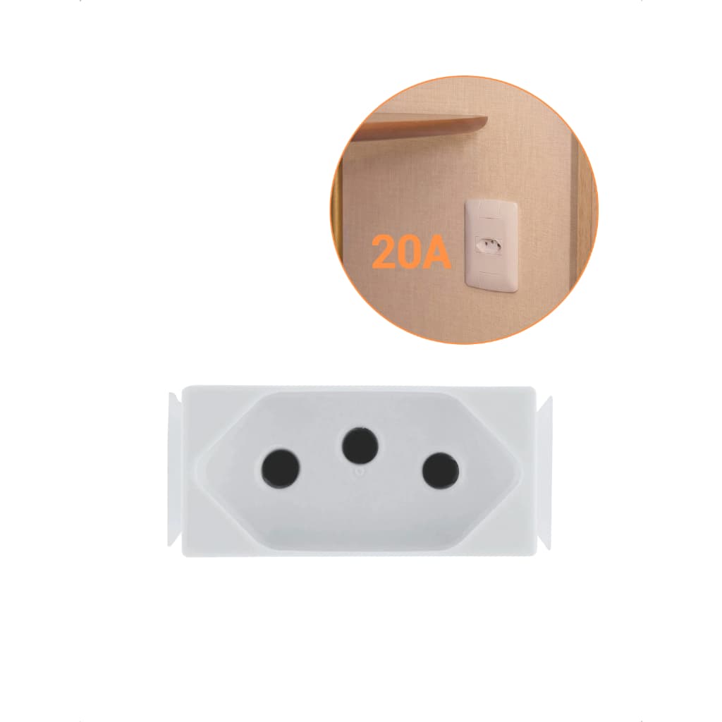 Kit Tomada Tramontina Linha Aria 2P T 20A Placa Branca Embutir Parede 10v 250v Termoplástico