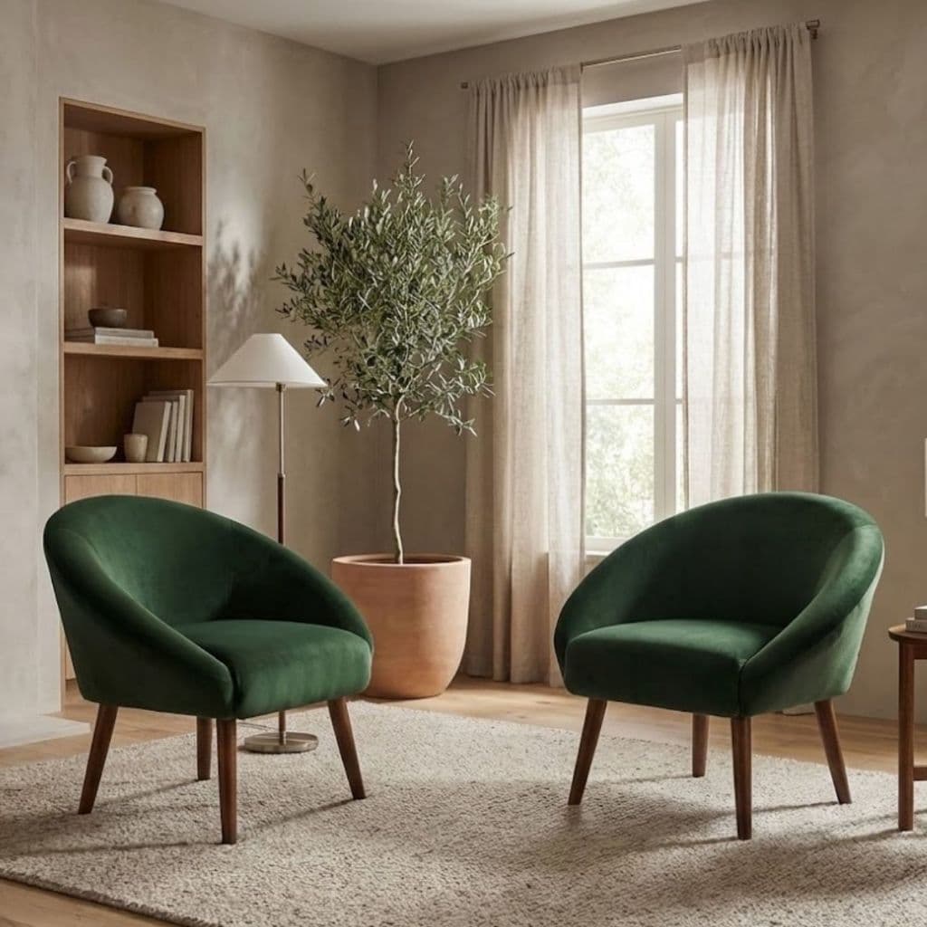 Kit 2 Poltronas Confortável Resistente Pés de Madeira  Tecido Veludo para Recepção Comercial