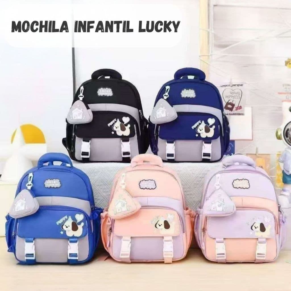 Mochila Infantil Lucky Escolar Menino Menina Cachorrinho Resistente Volta as Aulas Creche