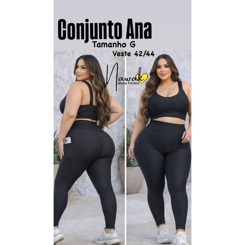 Conjunto fitness feminino, Leg com bolsos nas laterais, Top com bojo removível, Plus Fit