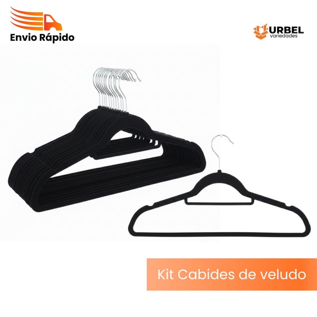 Cabides de Veludo Preto Para Roupas Antideslizante Adulto 45cm com Suporte para Acessórios Kit