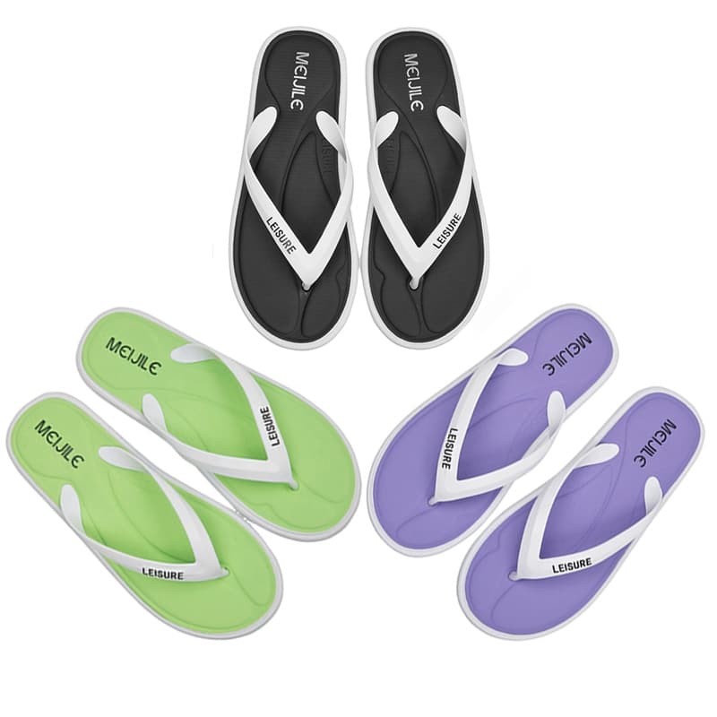 3 pares Chinelo feminino de dedo em tons pastel, macio e confortável, design MEIJILE.