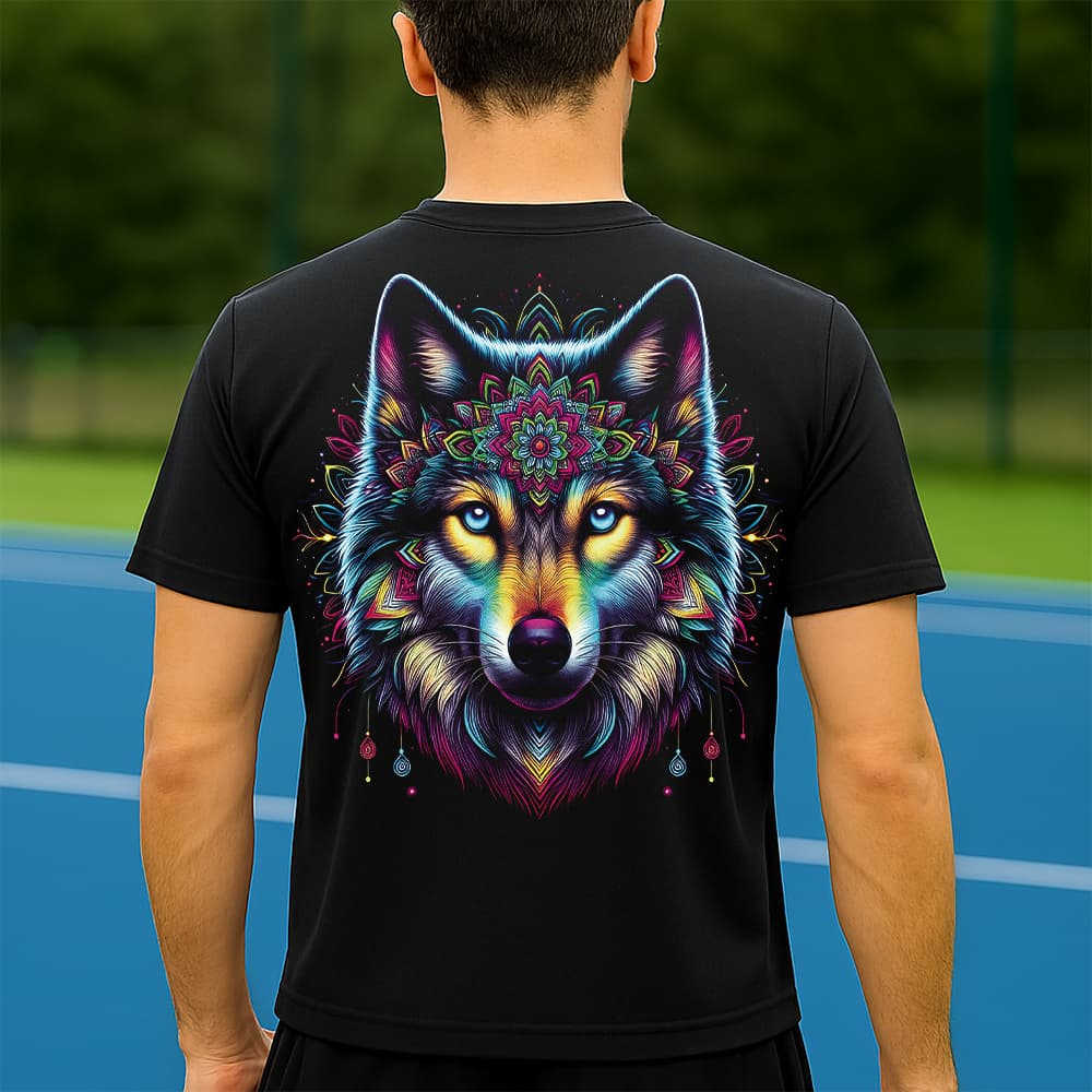 Camiseta Dry Fit Masculina Estampada Lobo Mandala P ao GG Leve Respirável Academia Treino