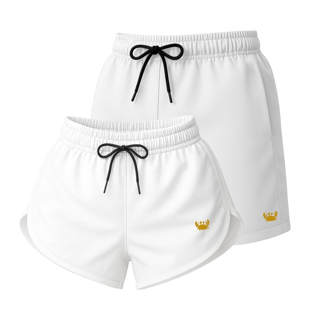 Kit Short Casal Estampa Bermuda Branca Futebol Namorados Combinando Virada do Ano