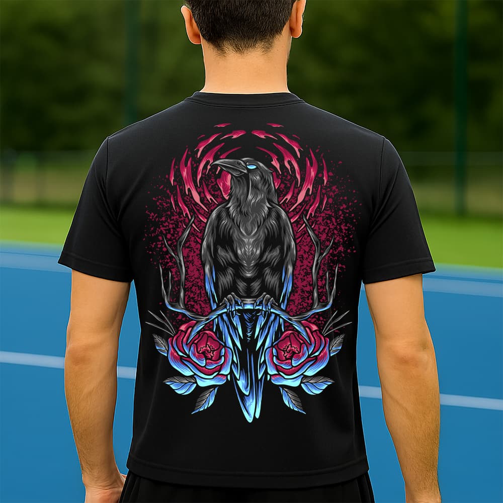 Camiseta Dry Fit Masculina Estampada Corvo com Flores P ao GG Leve Respirável Academia Treino