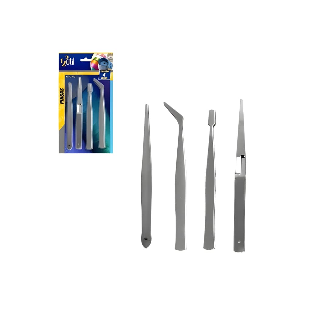 Kit com 4 Pinças para artesanato e eletrônicos 123Util